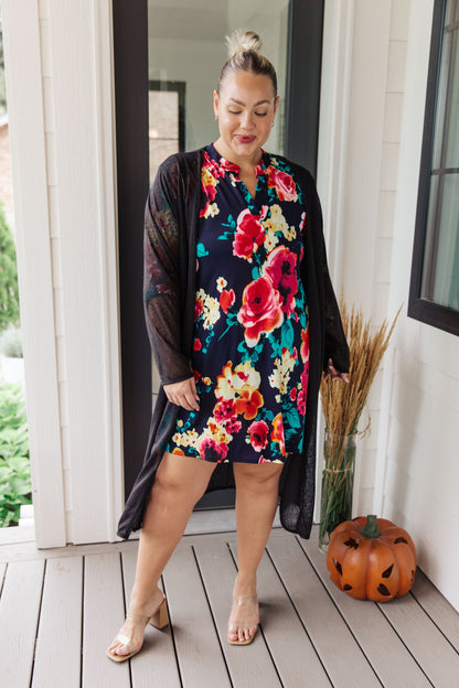 Moonlit Garden Floral 3/4 Sleeve Dress