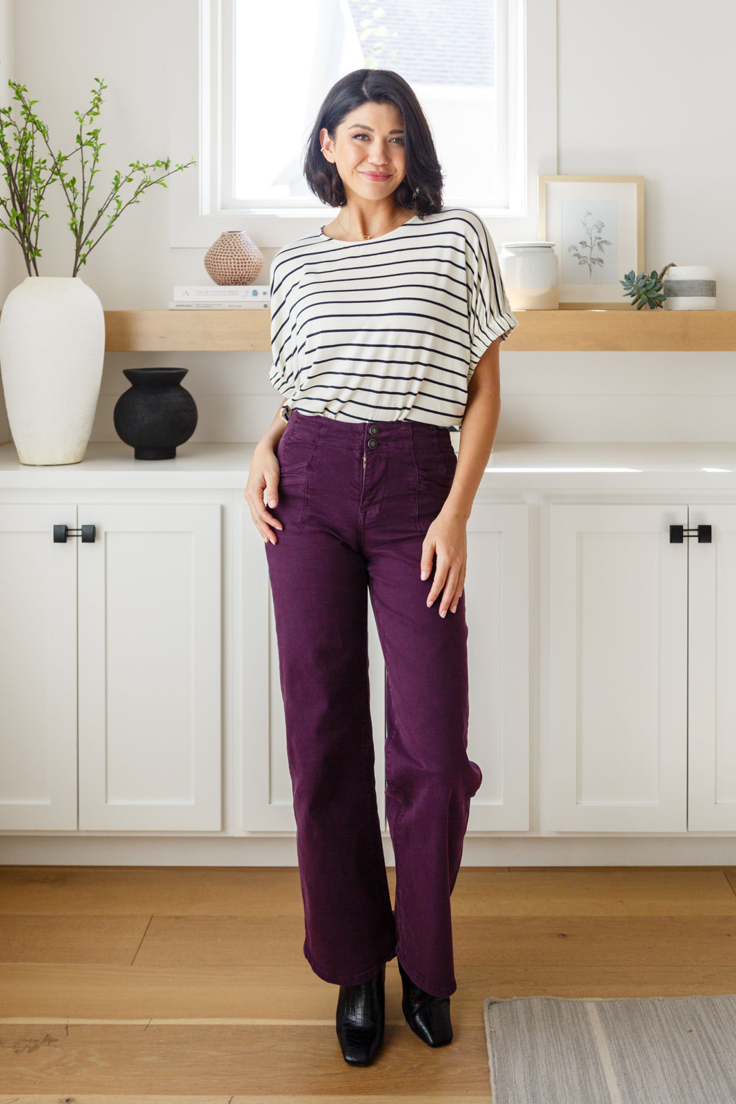 MICA Petunia High Rise Wide Leg Jeans, Plum