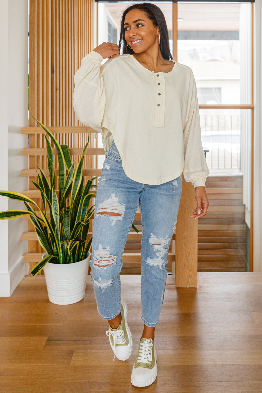 Osaka Long Sleeve Top, Cream