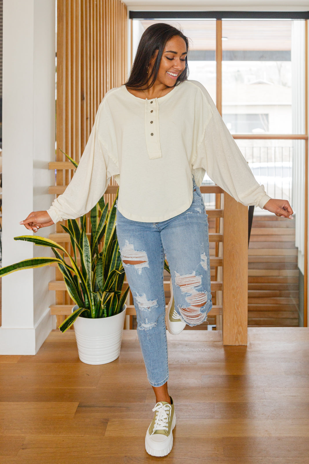 Osaka Long Sleeve Top, Cream