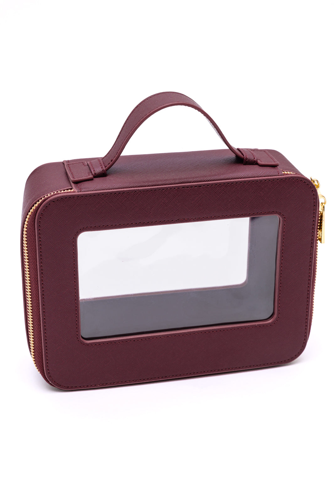 Faux Leather Travel Cosmetic Case, Wine