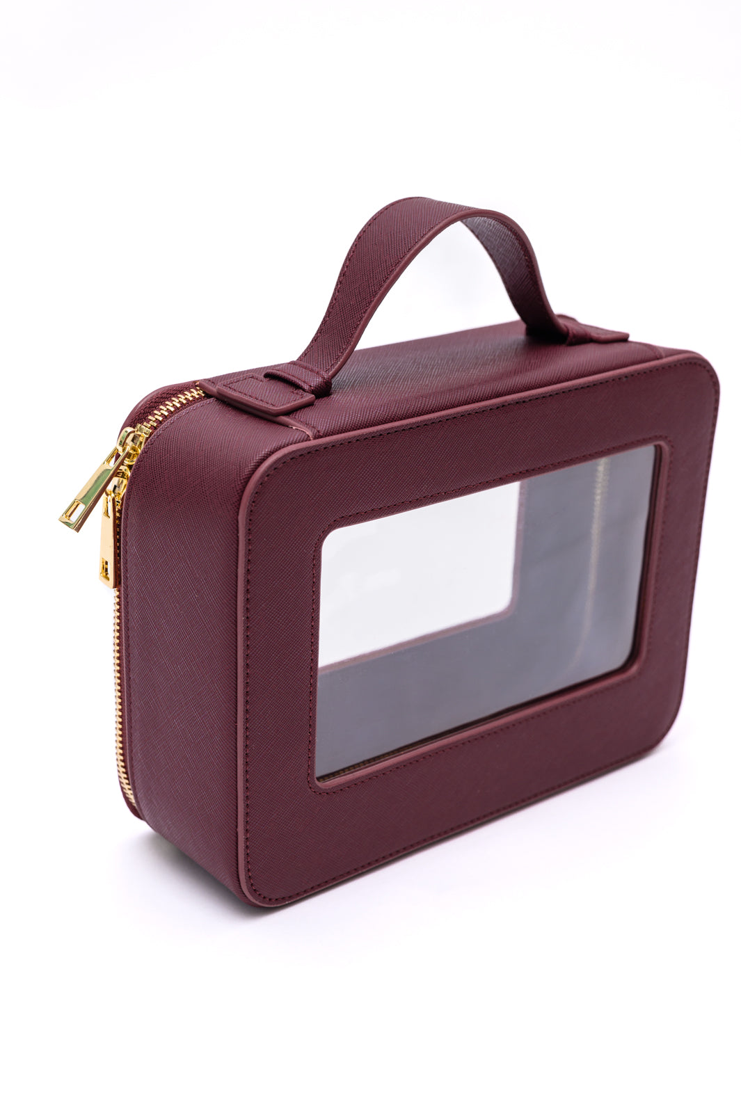 Faux Leather Travel Cosmetic Case, Wine