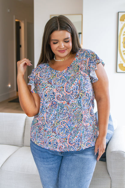 Patient In Paisley Flutter Sleeve Top