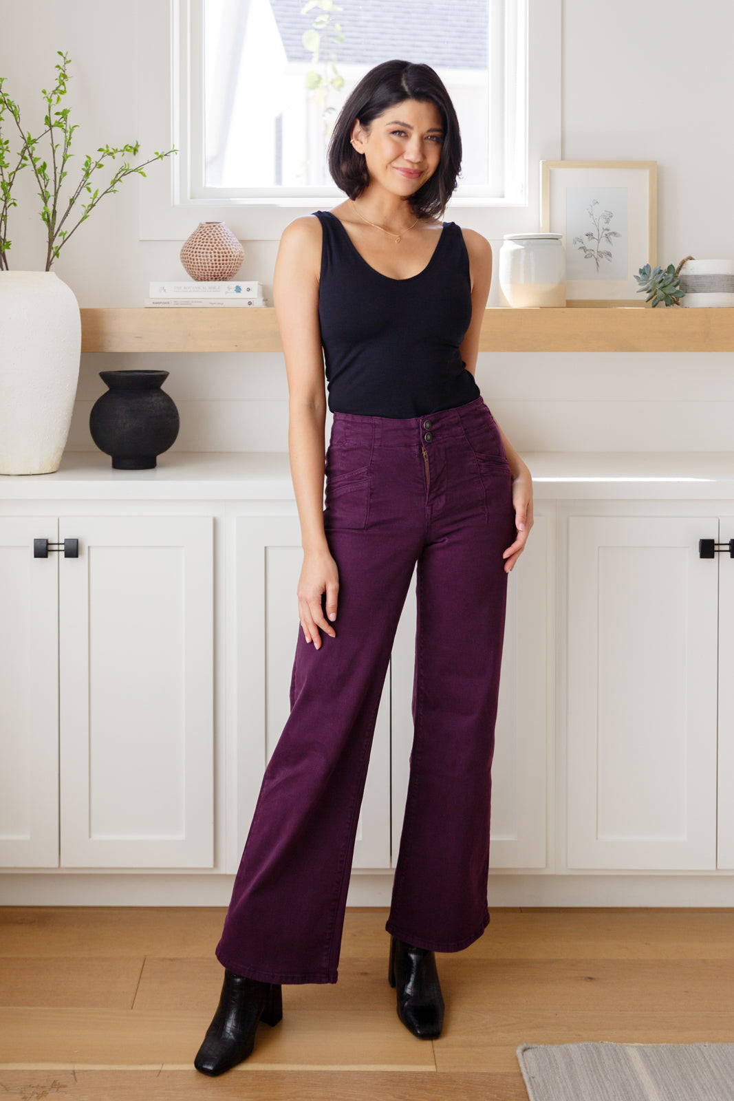 MICA Petunia High Rise Wide Leg Jeans, Plum