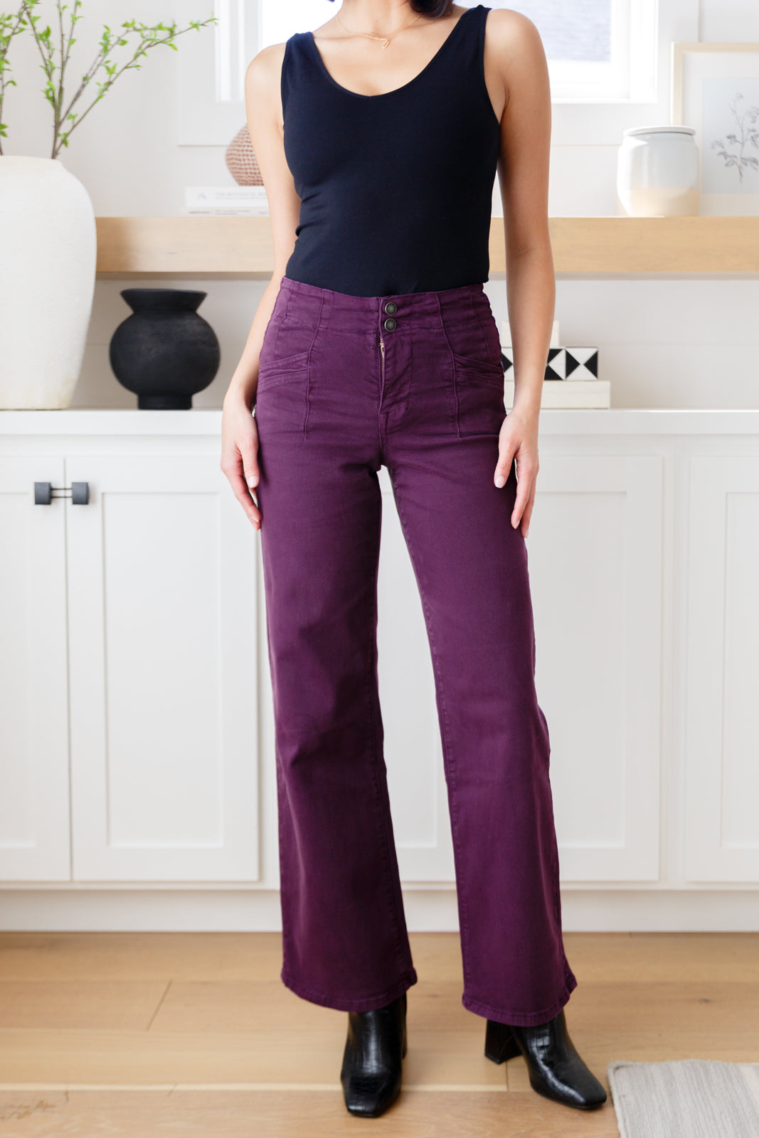 MICA Petunia High Rise Wide Leg Jeans, Plum