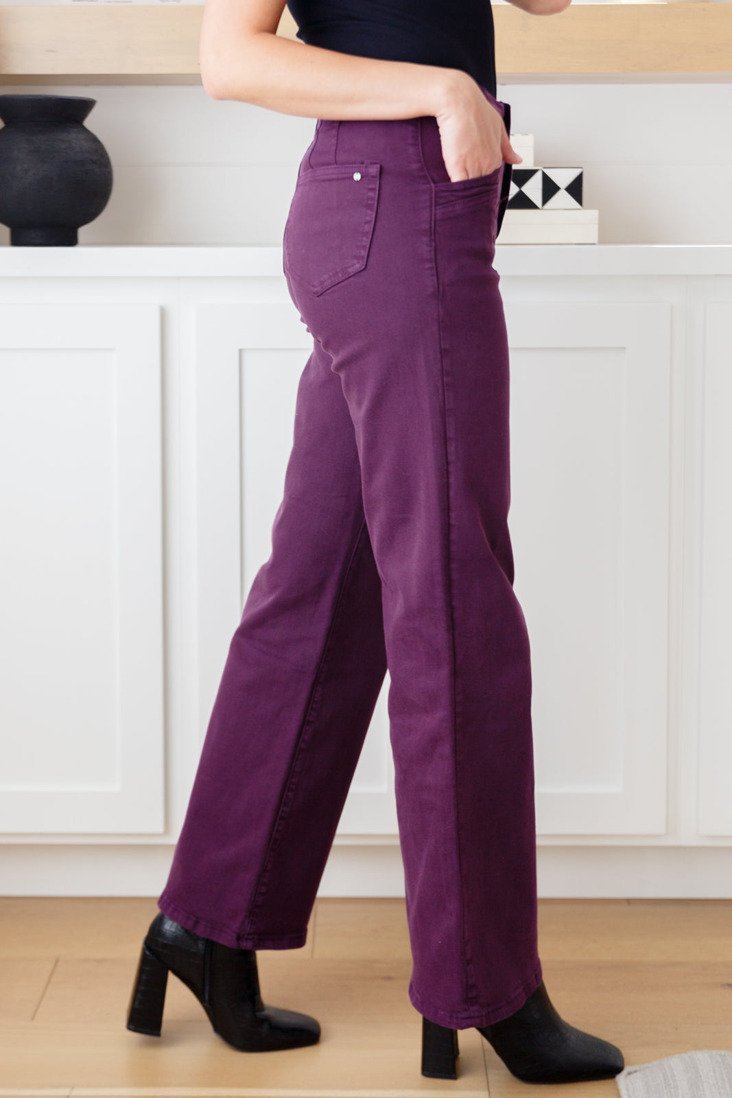 MICA Petunia High Rise Wide Leg Jeans, Plum