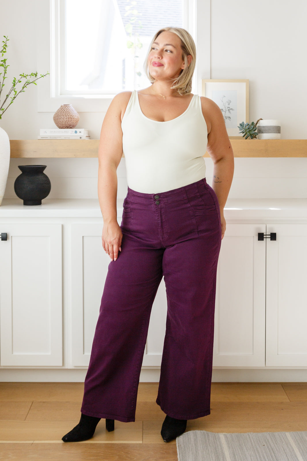 MICA Petunia High Rise Wide Leg Jeans, Plum