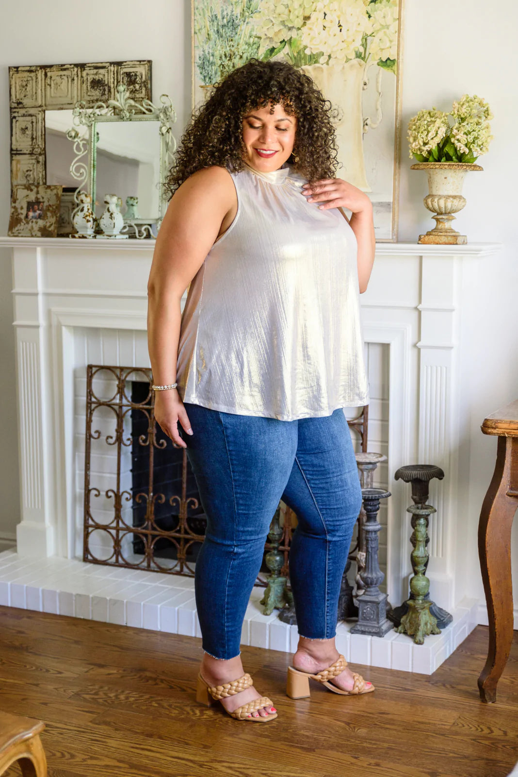 Photo Opt Sleeveless Blouse, Champagne