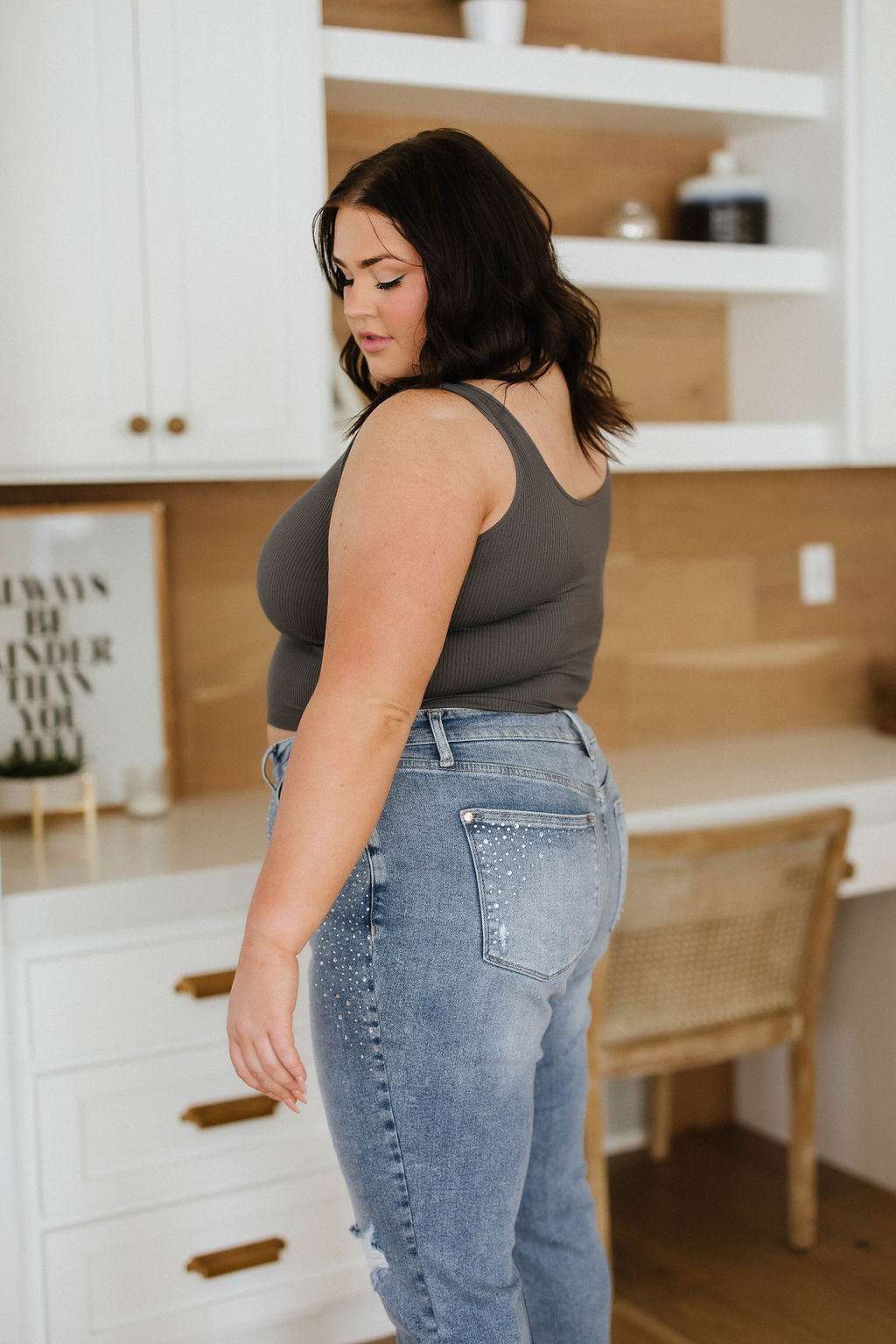 Relevant Ribbed Seamless Reversible Mid-Crop Tank, Charcoal