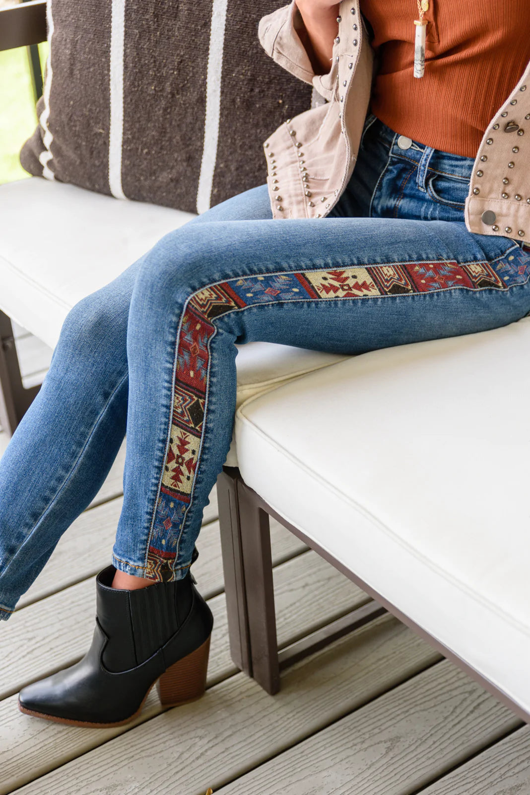 JUDY BLUE Rio Western Patchwork Slim Fit Jeans