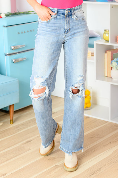 JUDY BLUE Rose High Rise 90's Straight Jeans, Light Wash