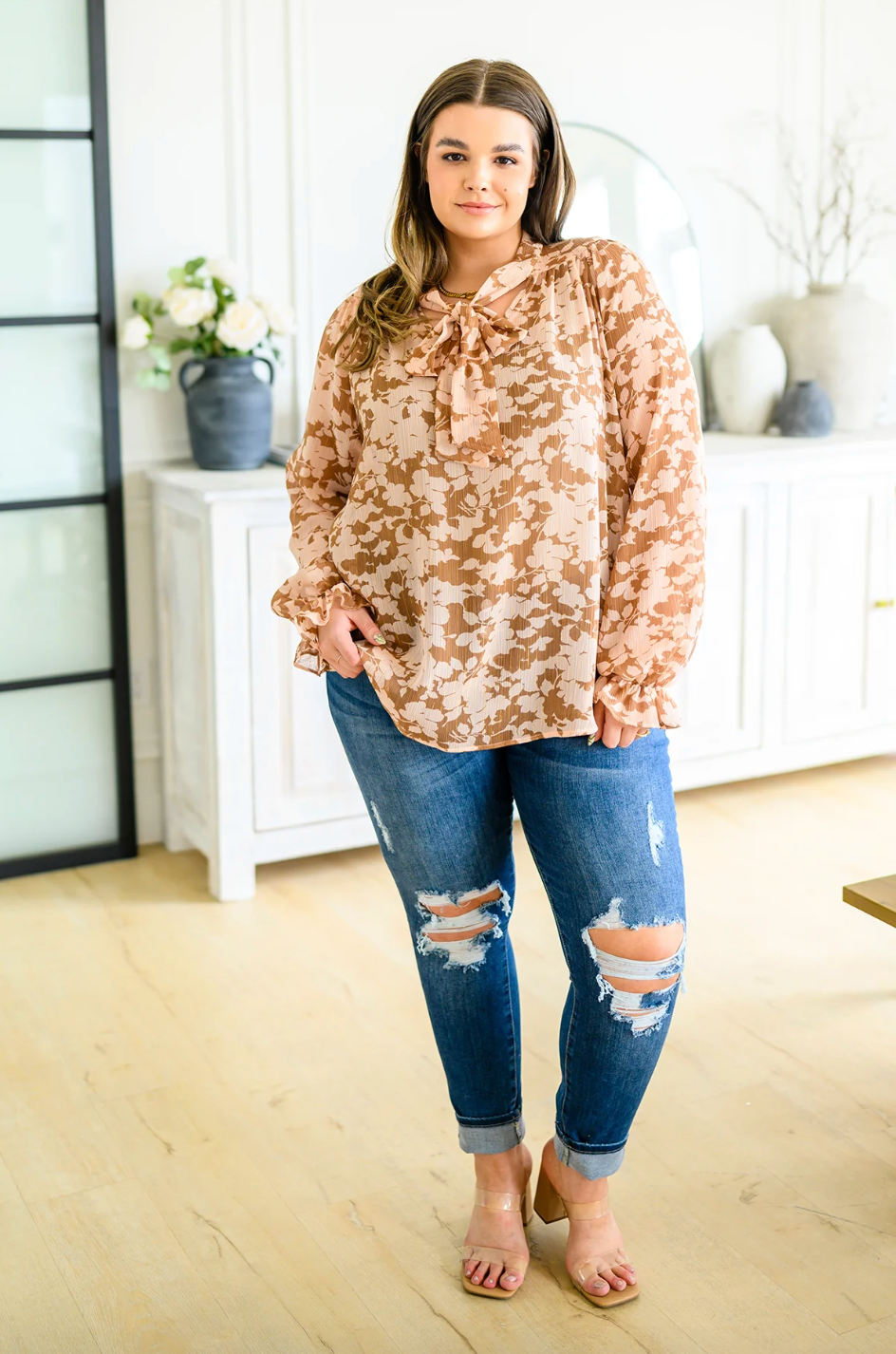 Floral Ties Long Sleeve Blouse