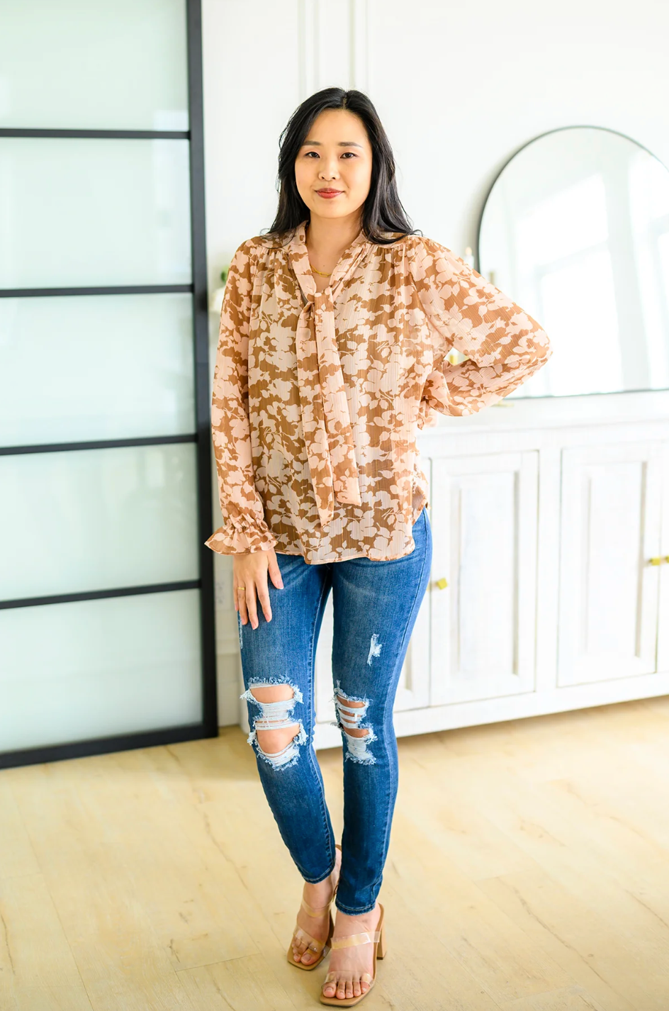 Floral Ties Long Sleeve Blouse