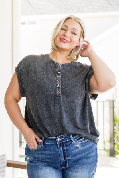 She's Alright Mineral Wash Sleeveless Henley Top