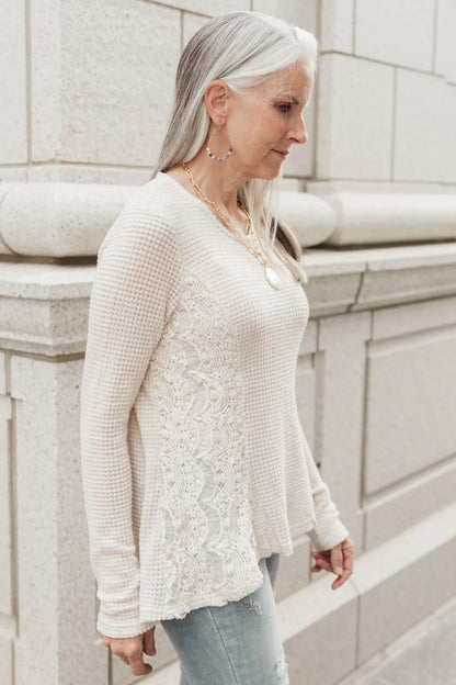 Side Of Art Lace Top, Beige