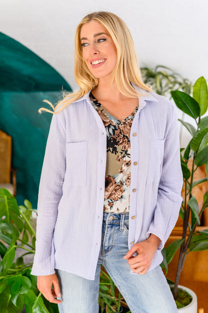 Skies The Limit Button Up Top, Lavender