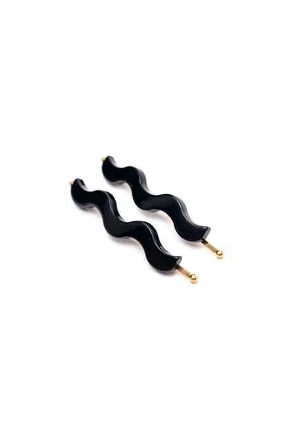 Black Sleek Waves Hair Pins, 2-Pack