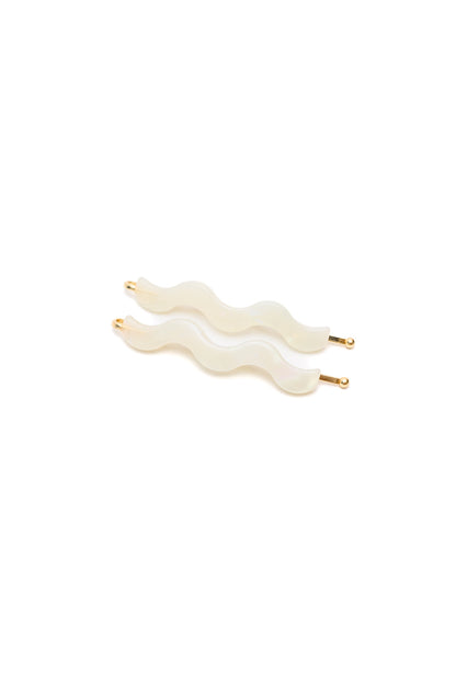 Sleek Waves Hair Clip Set of 2, White Tortoise