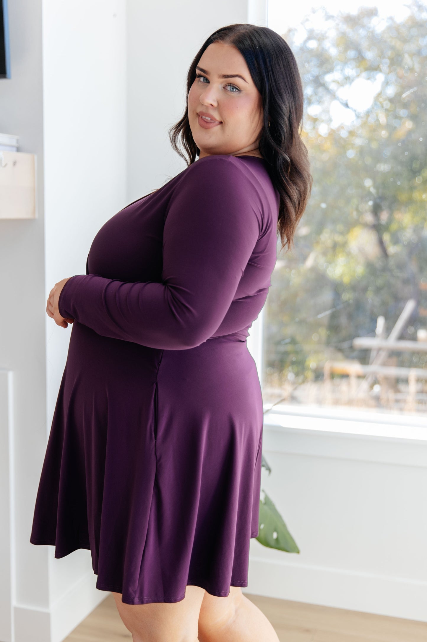 Long Sleeve Dress WITH BUILT-IN SHORTS, Purple