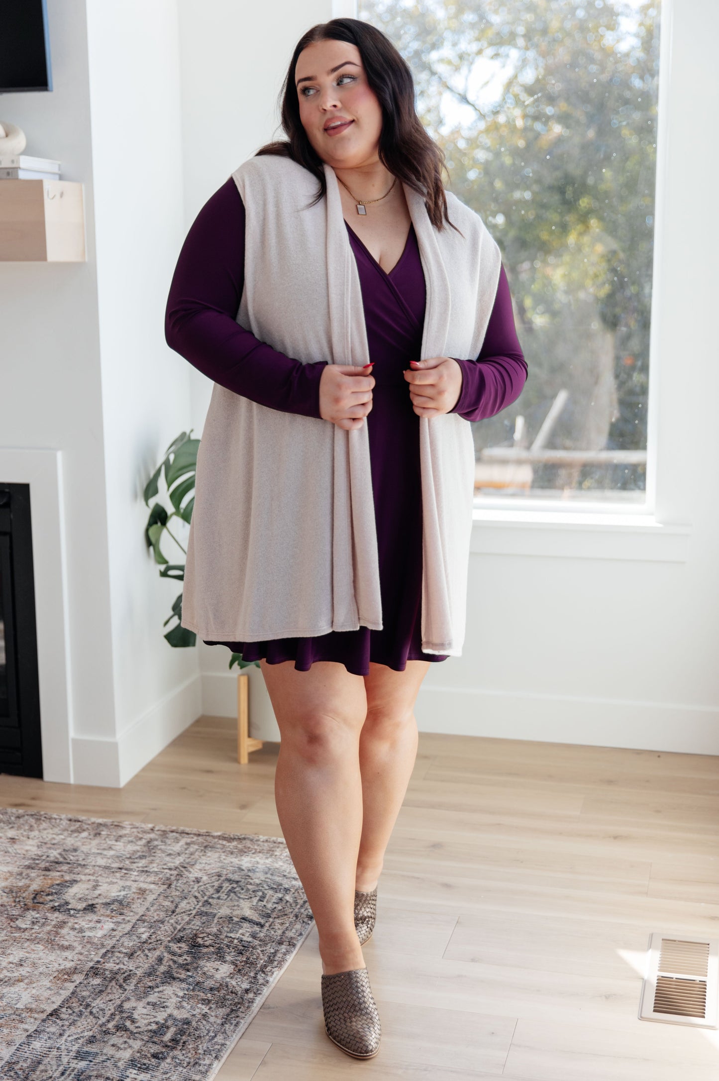 Long Sleeve Dress WITH BUILT-IN SHORTS, Purple