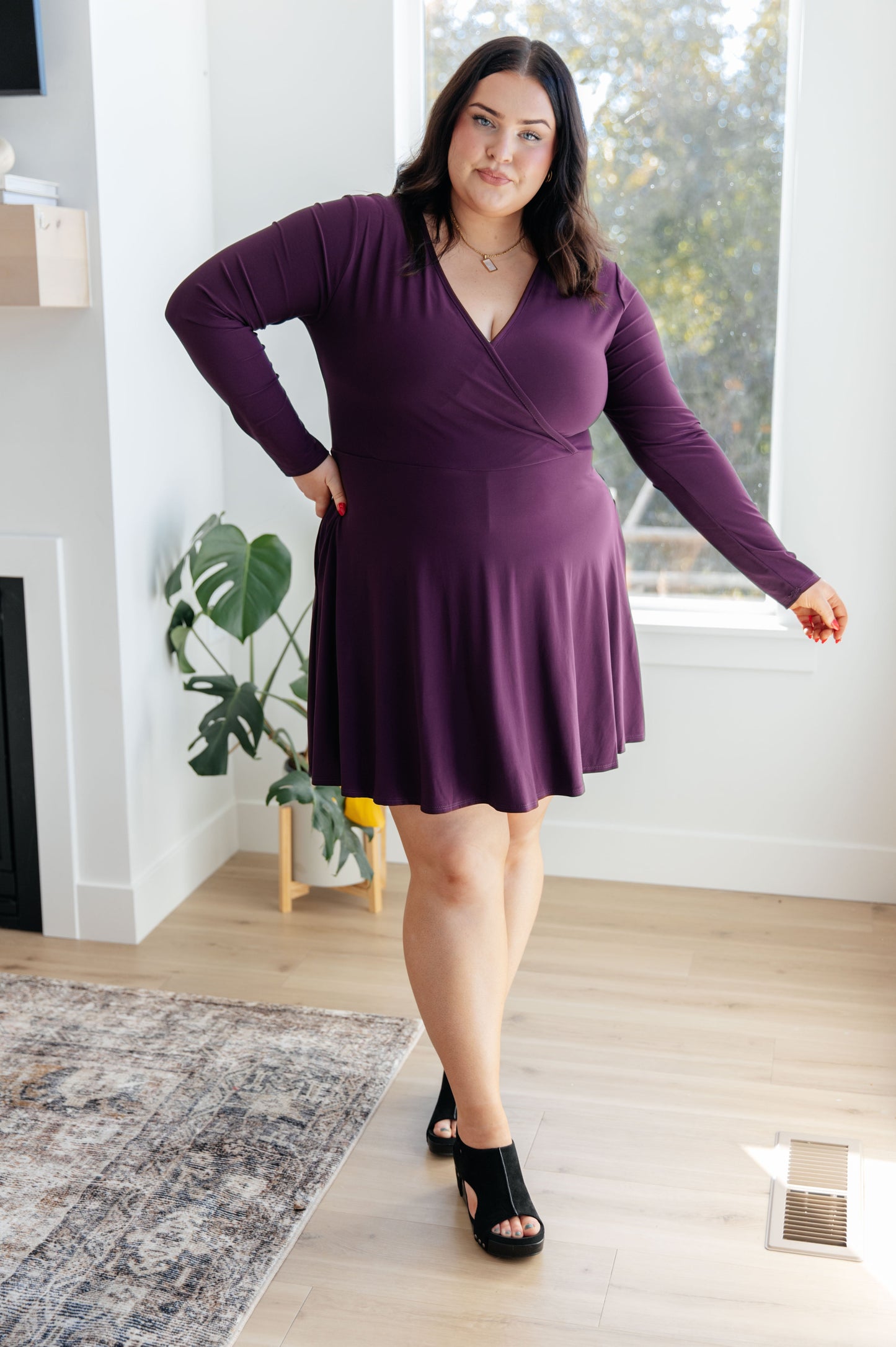 Long Sleeve Dress WITH BUILT-IN SHORTS, Purple