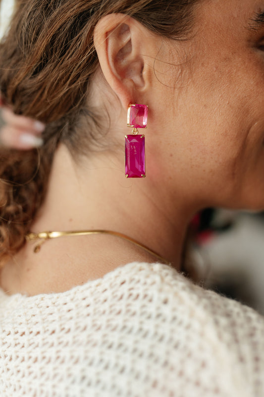 Sparkly Spirit Rectangle Crystal Earrings, Pink