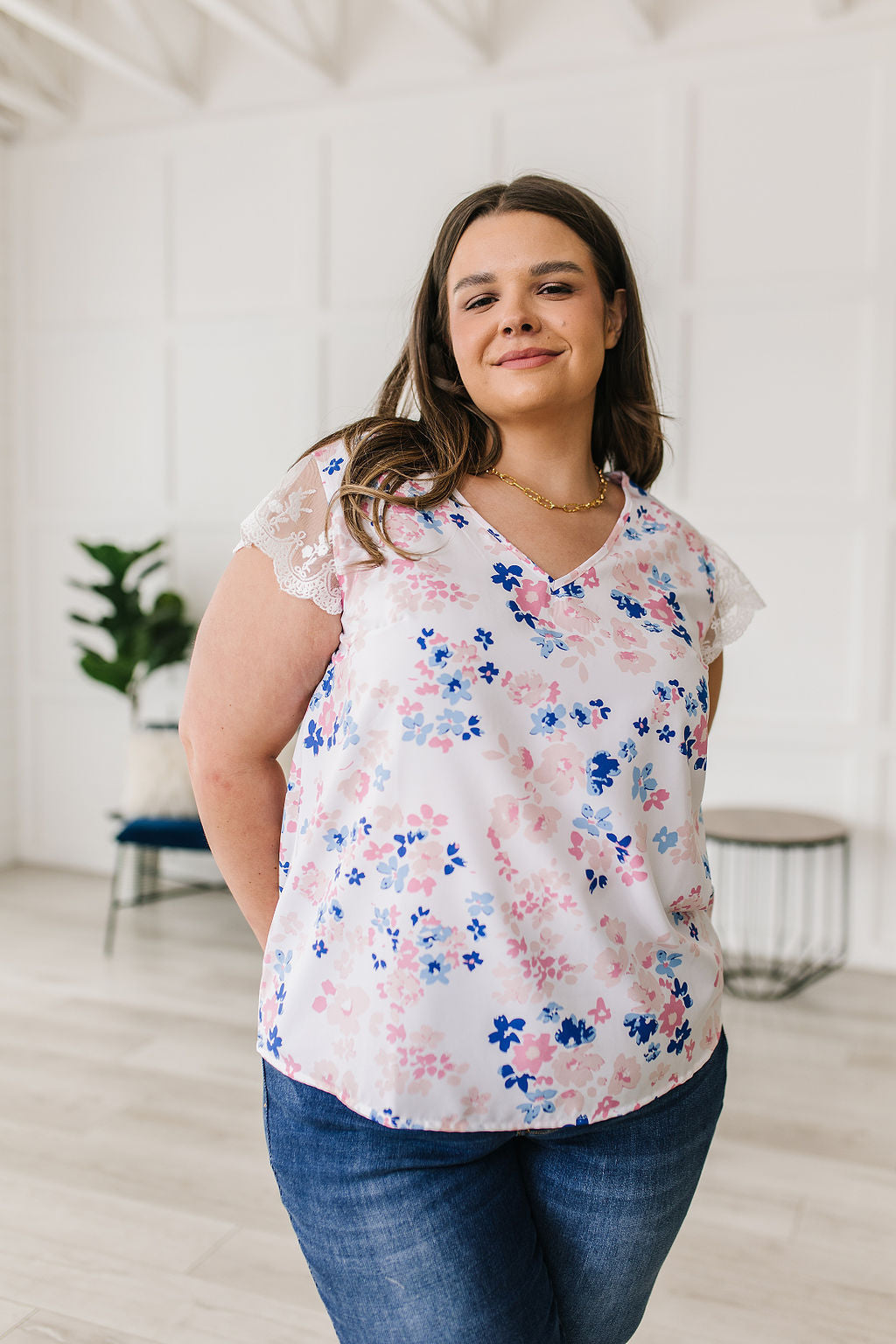 Still The One Lace Sleeve Floral Top