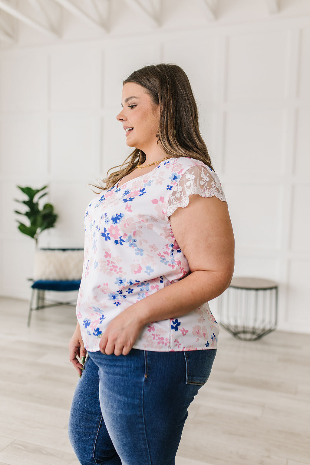 Still The One Lace Sleeve Floral Top