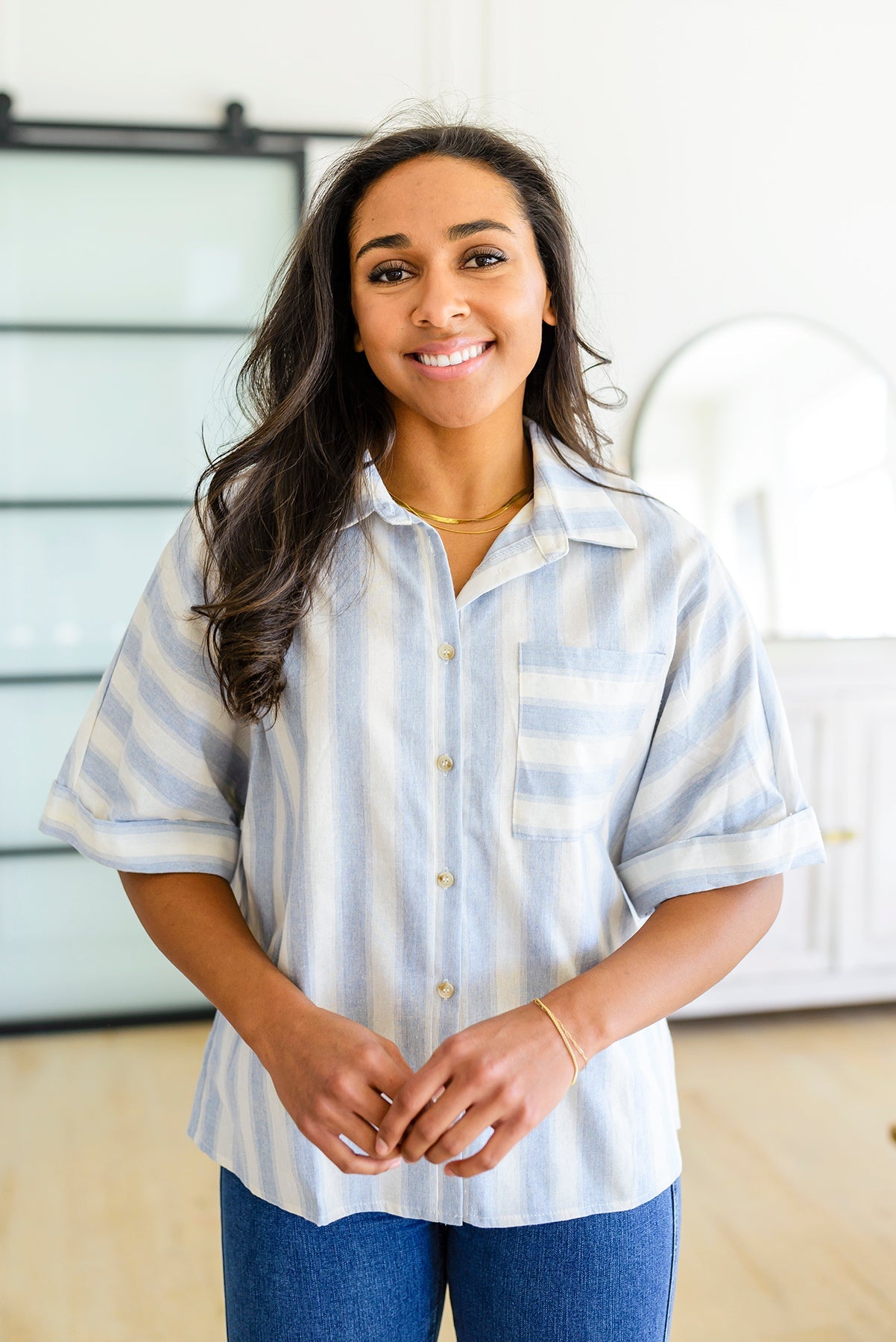 Tailored to Relax Striped Button Front Top