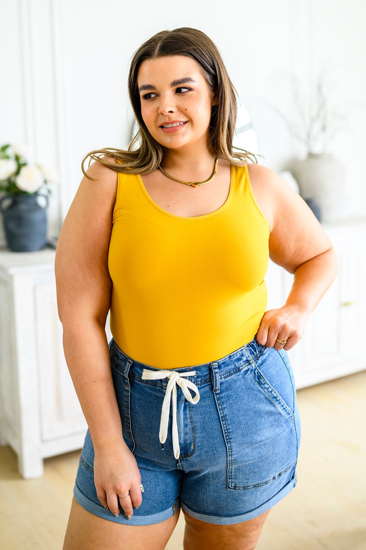 The Basics Reversible Full Length Tank Top, Mustard