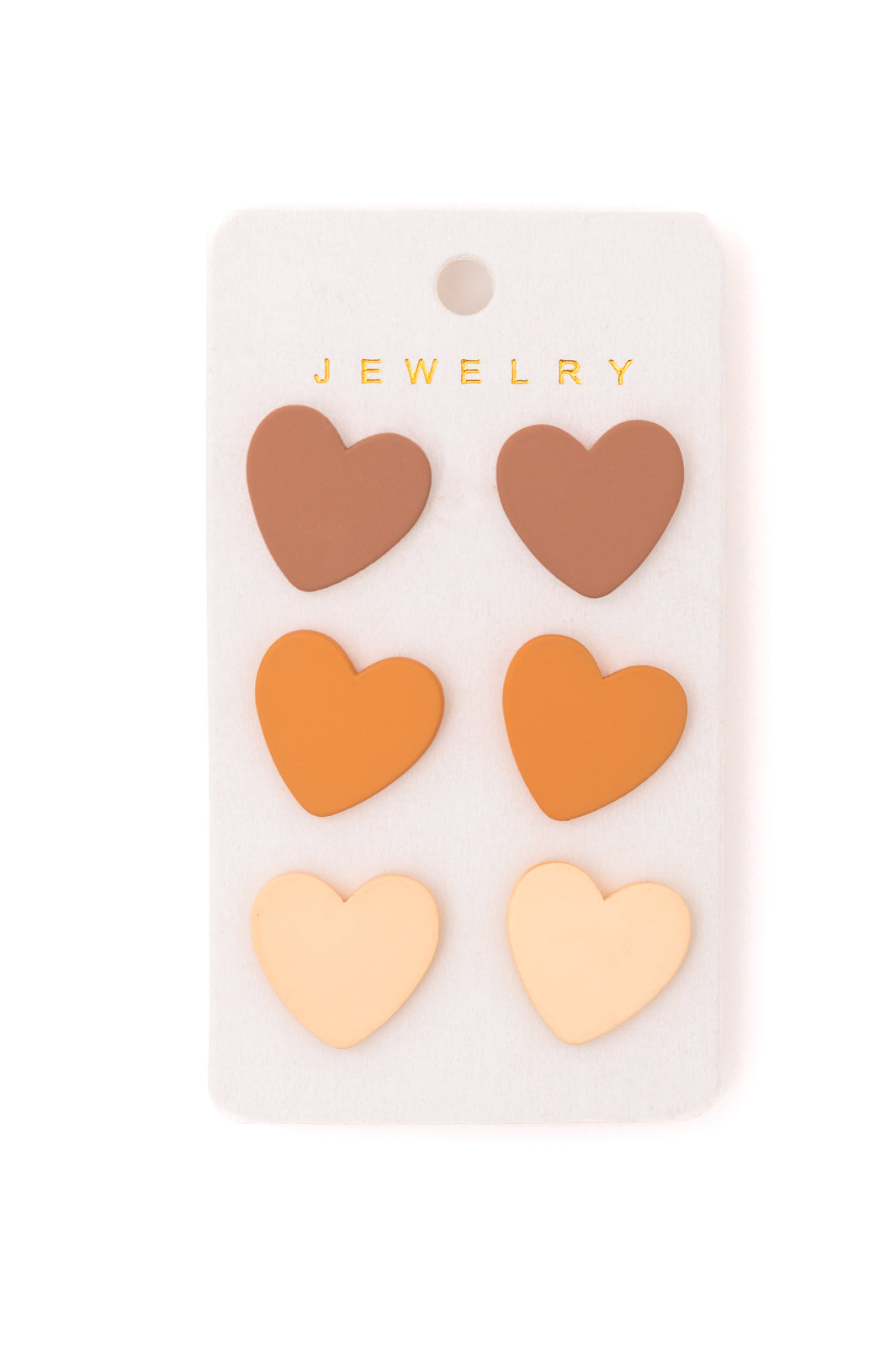 Triple Heart Stud Earrings, Brown