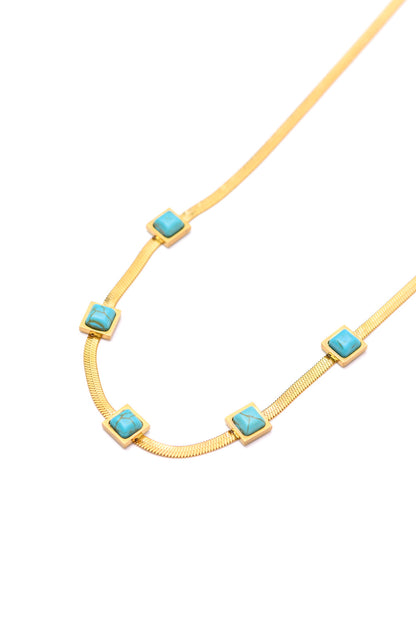 Waterproof Turquoise Squares Necklace