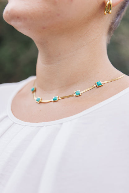 Waterproof Turquoise Squares Necklace