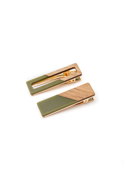 Two Tone Hair Clip Set of 2, Green