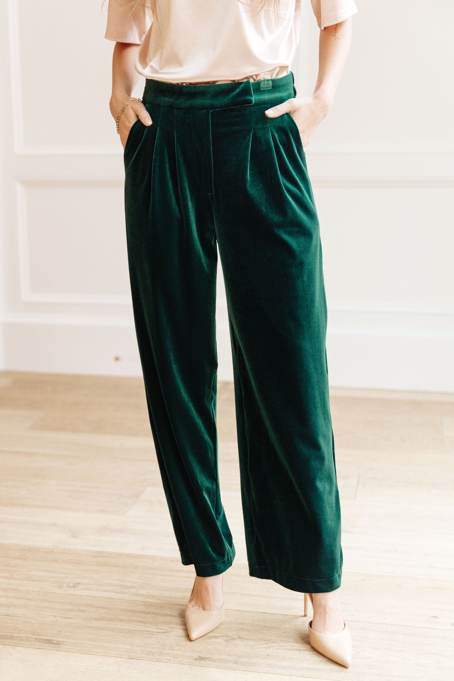 Velvet Elvis Wide Leg Velvet Pants, Emerald Green