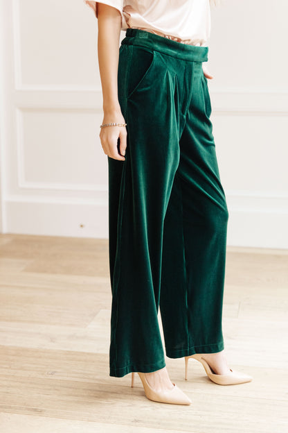 Velvet Elvis Wide Leg Velvet Pants, Emerald Green