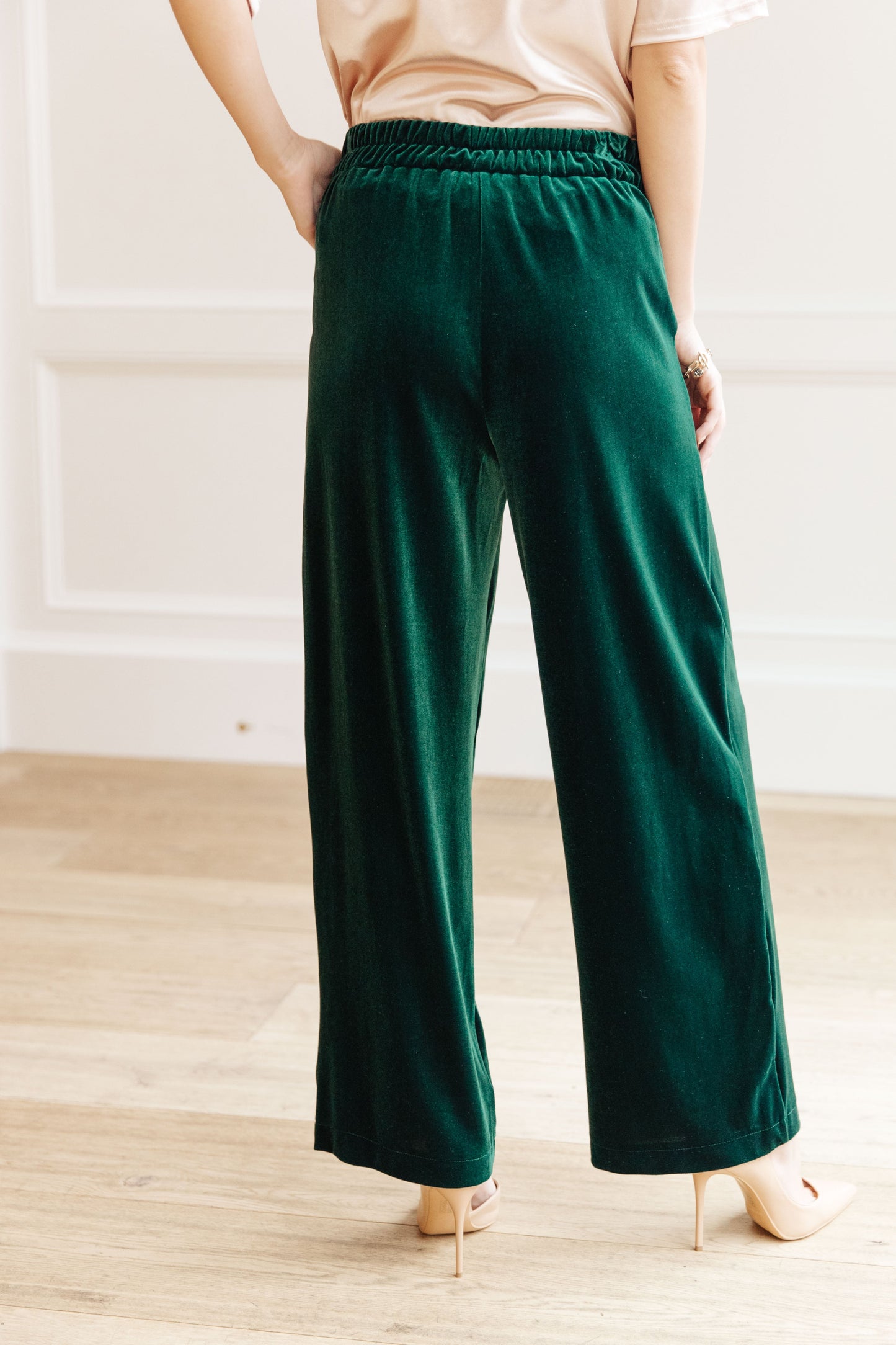 Velvet Elvis Wide Leg Velvet Pants, Emerald Green