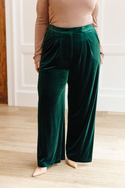 Velvet Elvis Wide Leg Velvet Pants, Emerald Green