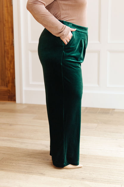 Velvet Elvis Wide Leg Velvet Pants, Emerald Green