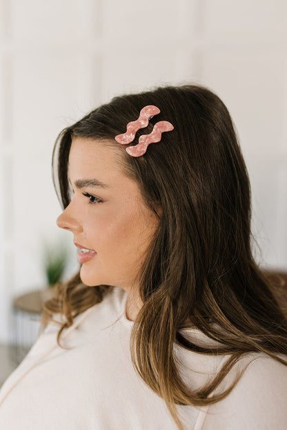 Wavy Hair Clip Set of 2, Pink Pearl