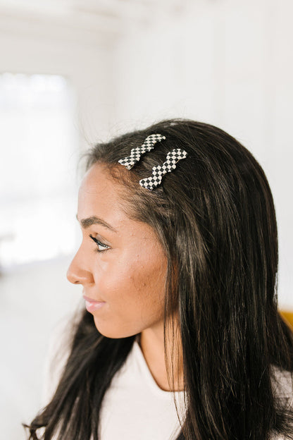 Wavy Hair Clip Set of 2, Checkered Black