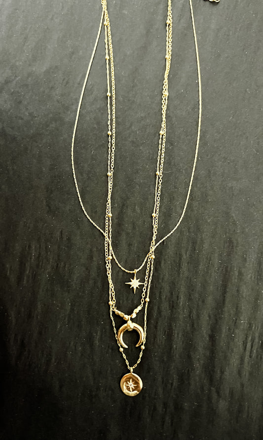 Follow The Stars Gold Triple Layered Necklace